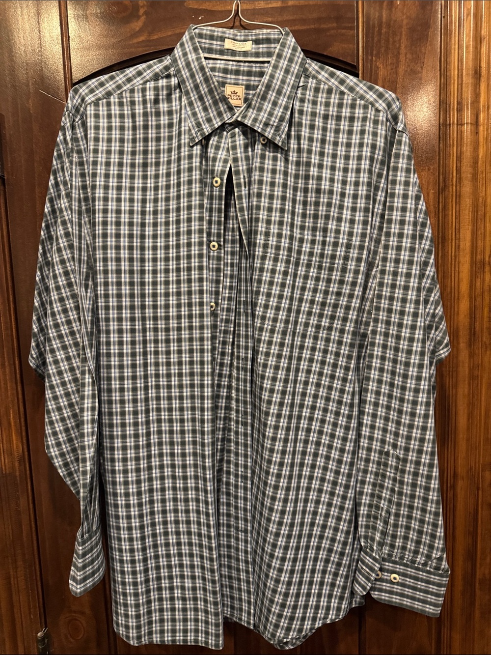 Peter Millar Blue and White Plaid Dress Shirt